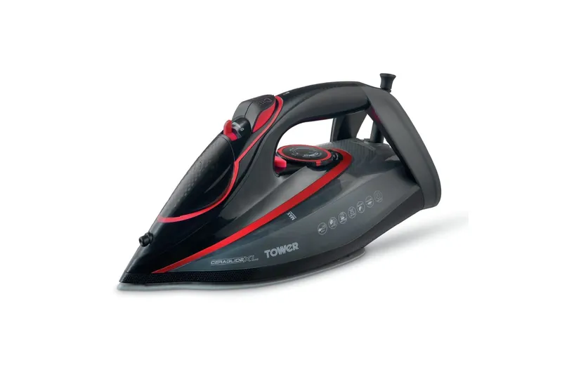 Tower Steam Iron, XL Ceramic Soleplate, 3100W, Red & Black, T22032RED in Black Size: A Black A