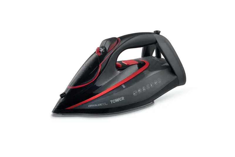 Tower Steam Iron, XL Ceramic Soleplate, 3100W, Red & Black, T22034RED in Black Size: A Black A