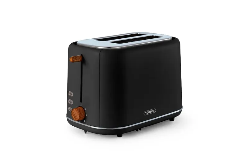 Tower Unisex T20027BLK Scandi 2 Slice Toaster, Centring Function, 800W, in Black Black female