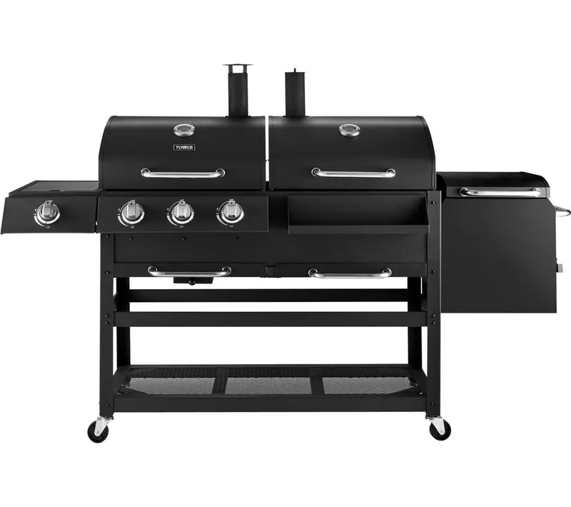 Tower Ignite Multi XL Grill Bbq, 4-in-1 Gas Charcoal, Side Burner T978507 in Black - Black - Size: One Size