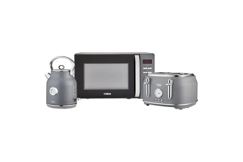 Tower Unisex Kettle & 4 Slice Toaster & 20L Microwave, Renaissance, in Grey Grey One Size female