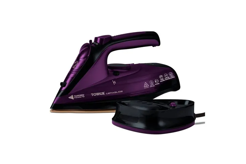 Tower T22008RG CeraGlide Cordless Steam Iron with Ceramic Soleplate, Black in Purple - Purple - Size: One Size