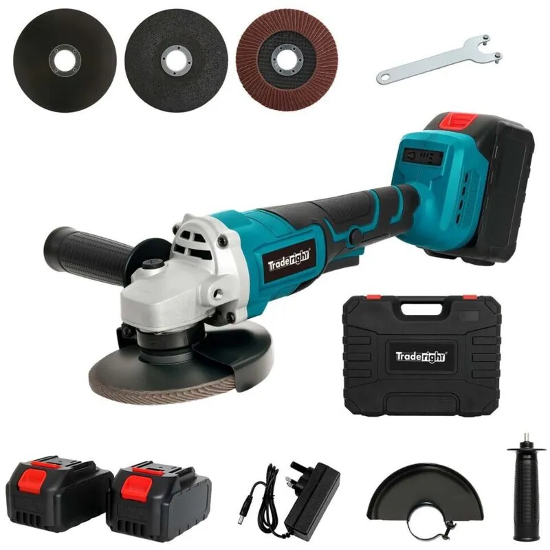 Traderight 21V Cordless Angle Grinder Kit 2x4.0Ah Battery 125mm 3 Speed in Blue Blue