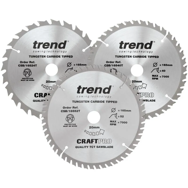 Trend Csb/165/3PK/C CraftPro Cordless Saw Blade 165 x 20mm x 24T/4...