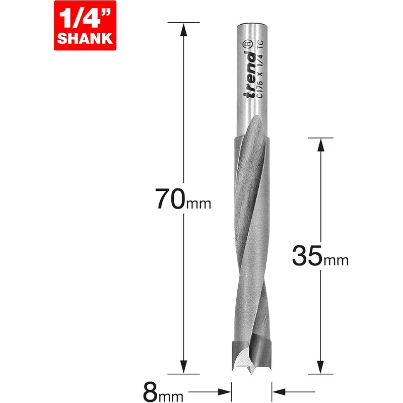 Trend Craftpro Router Dowel Drill 8mm 35mm 1/4"