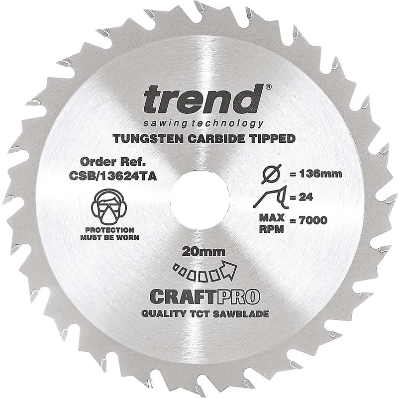 Trend Craftpro Wood Cutting Cordless Saw Blade 136mm 24T 20mm