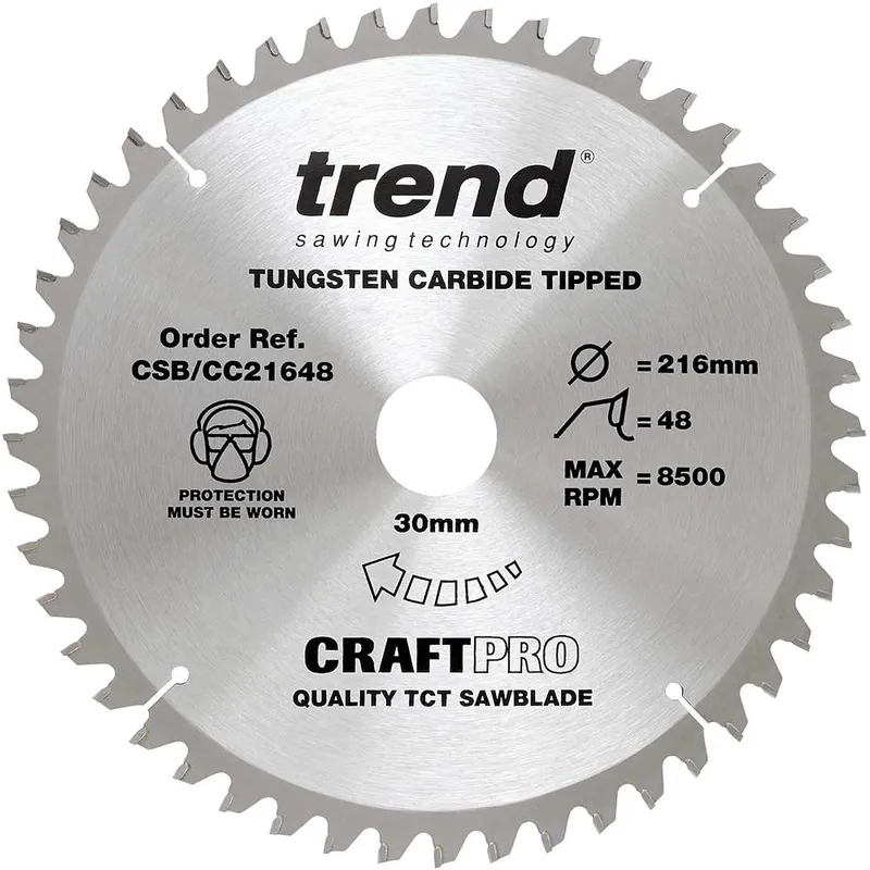 Trend Craftpro Wood Cutting Mitre Saw Blade 216mm 48T 30mm
