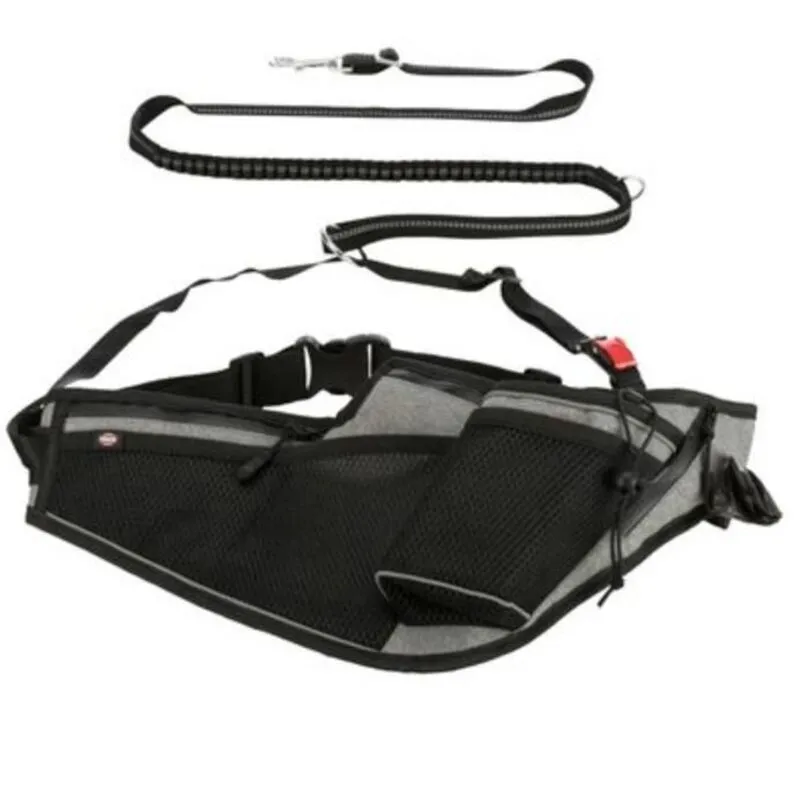 Trixie Jogging Belt with Leash - Grey/ Black - Belt: 70 – 130 cm, Leash: 115 – 150 cm / 20mm