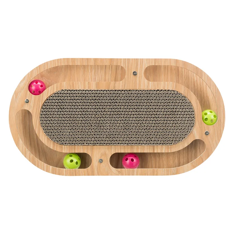 Trixie Cardboard scratching post with toy, wooden catnip - 46 x 4 x 25 cm - For cats