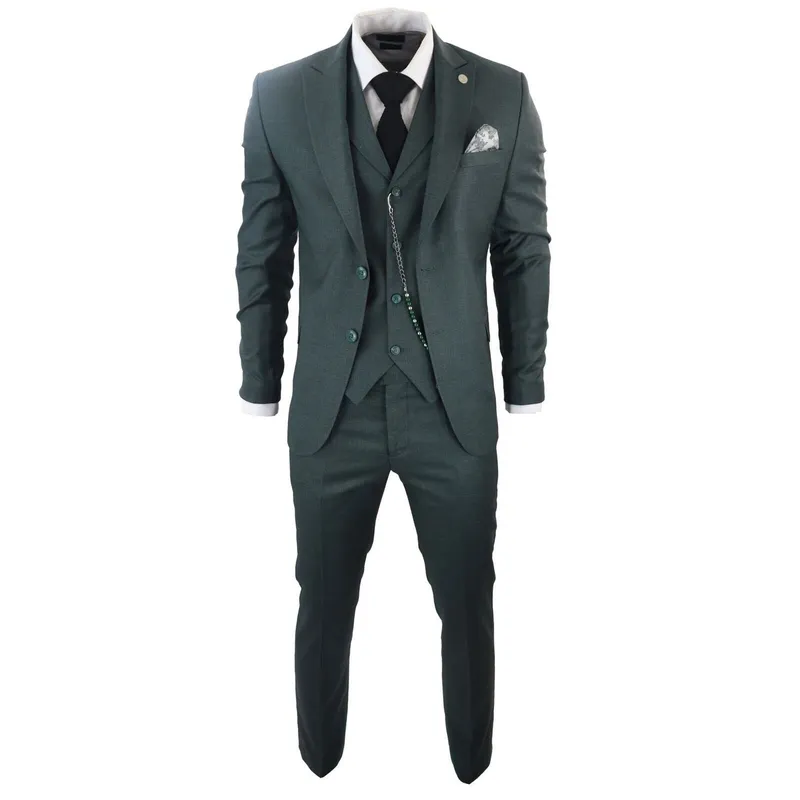 Truclothing Mens Classic 3-Piece Plain Green Suit - Size 38 (Chest)