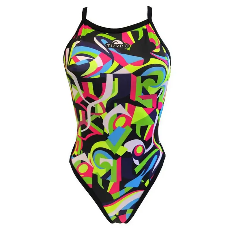 Turbo Geo Abstract Swimsuit Black 2XL Women