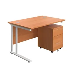 Unbranded 1200X800 Twin Rectangular Desk Beech-White + Mobile 3 Drawer Ped