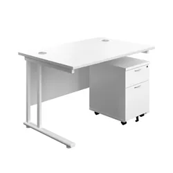 Unbranded 1200X800 Twin Rectangular Desk White-White + Mobile 2 Drawer Ped