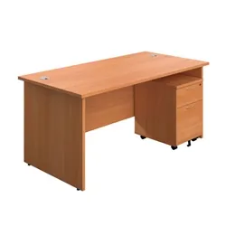 Unbranded 1600X800 Panel Rectangular Desk Beech + 2 Drawer Ped