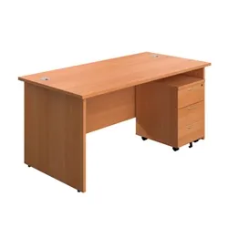 Unbranded 1600X800 Panel Rectangular Desk Beech + 3 Drawer Ped
