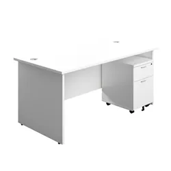 Unbranded 1600X800 Panel Rectangular Desk White + 2 Drawer Ped
