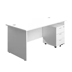 Unbranded 1600X800 Panel Rectangular Desk White + 3 Drawer Ped
