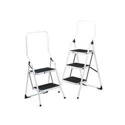 Unbranded Folding Step Stool 2 Tread High Back White Aluminium