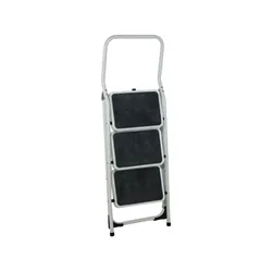 Unbranded Folding Step Stool 3 Tread High Back White Aluminium