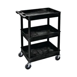 Unbranded Multipurpose 3 Shelf Trolley with Uprights 150kg Capacity Black