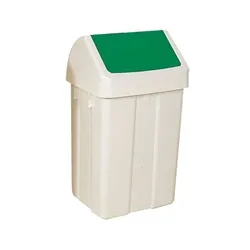 Unbranded Plastic Swing Top Bin 50 Litre White With Green Lid