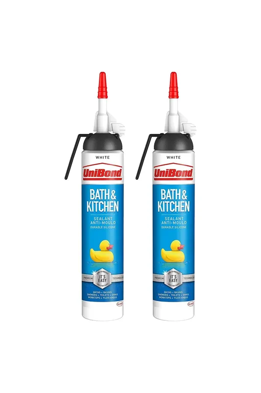 UniBond Mould Resistant Bath & Kitchen 'Silicone Sealant' White 208g, 2pk White