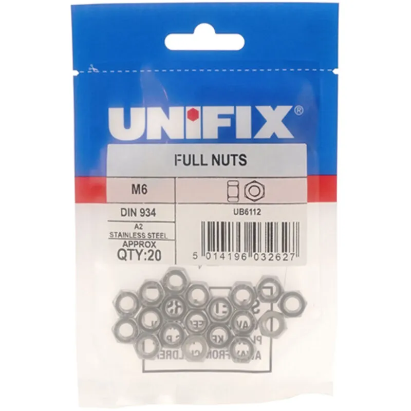 Unifix A2-304 Full Nuts M6 x 1.00