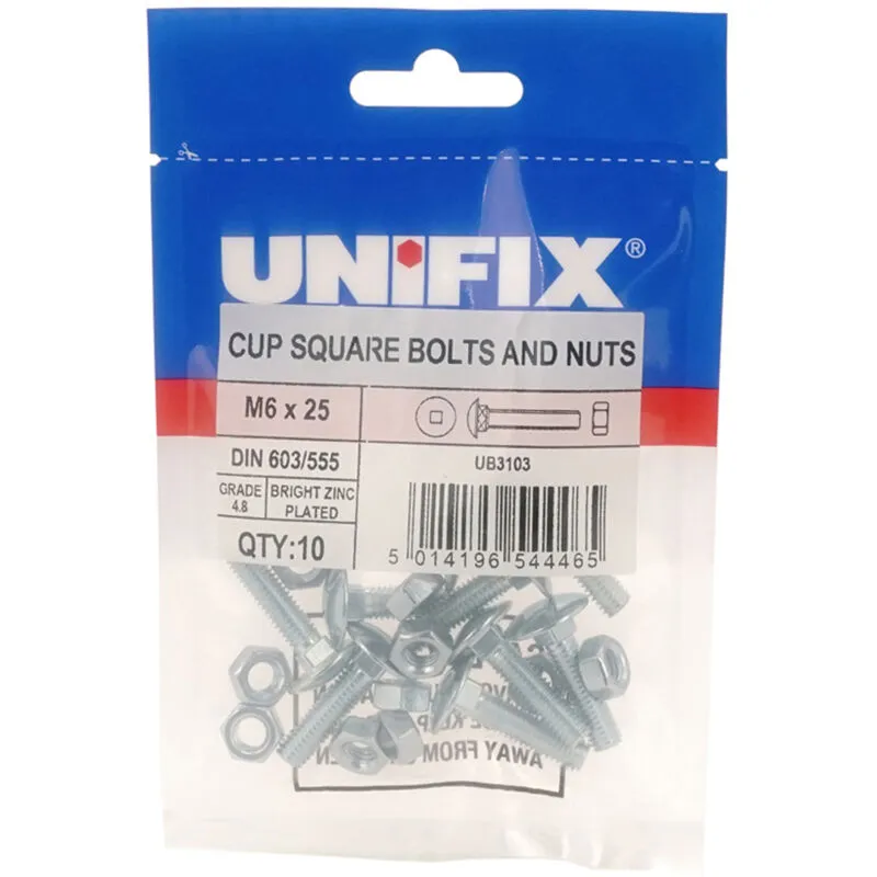 Unifix Grade 4.8 Cup Square Hex Bolts M10 x 130