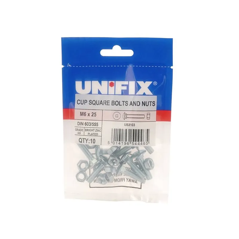 Unifix Grade 4.8 Cup Square Hex Bolts M6 x 65