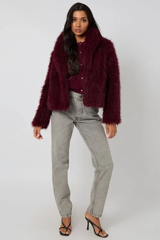 Urban Bliss Women's Burgundy Faux Fur Jacket Size: 10 Burgundy