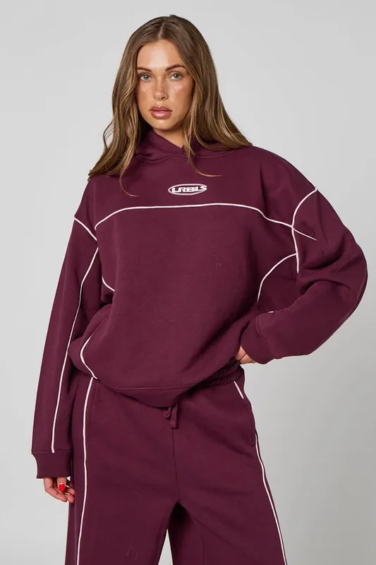 Urban Bliss Women's Burgundy Piped Hoodie Size: 12 Burgundy 12