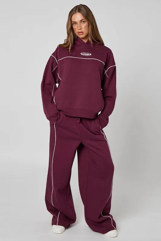 Urban Bliss Women's Burgundy Piped Jogger Size: 12 Burgundy 12