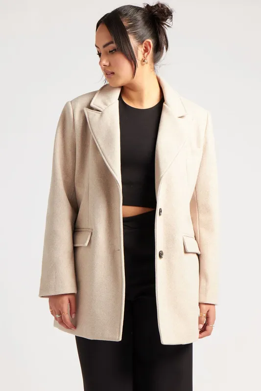 Urban Bliss Women's Faux Wool Blazer in Stone Size: 10 Stone 10