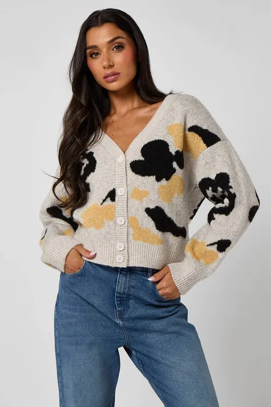 Urban Bliss Women's Floral Grey Cardigan Size: Small Grey S