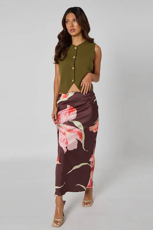 Urban Bliss Women's Floral Midi Skirt in Brown Size: 8 - Brown - Size: 8