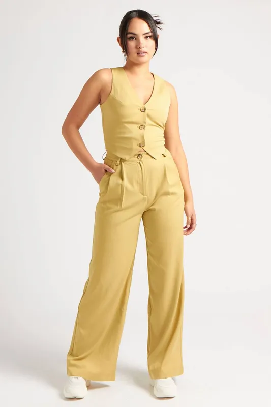 Urban Bliss Women's Lime Wide Leg Trouser Size: 14 - Lime