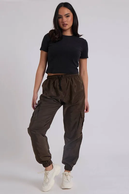 Urban Bliss Women's Parachute Cargo Trouser in Khaki Size: Large - Khaki