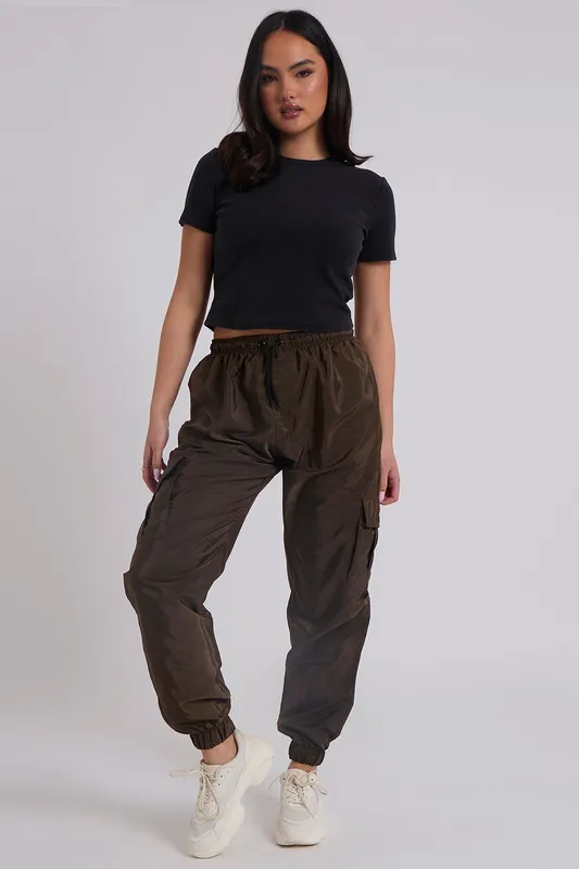 Urban Bliss Women's Parachute Cargo Trouser in Khaki Size: Small Khaki S