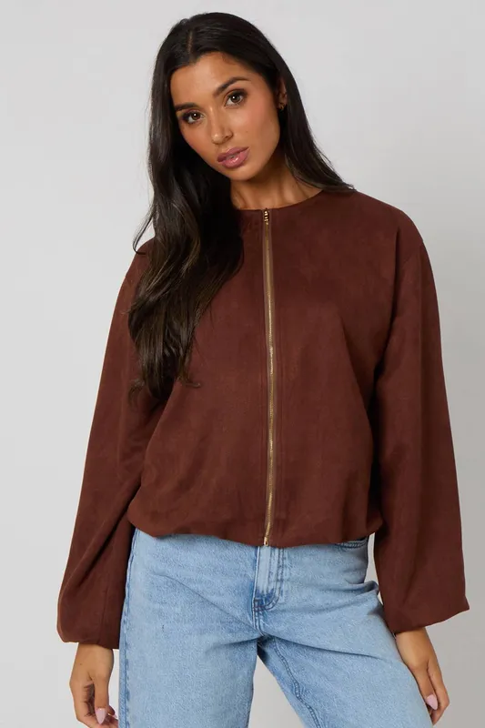 Urban Bliss Women's Suede Jacket in Chocolate Size: 8 - Chocolate