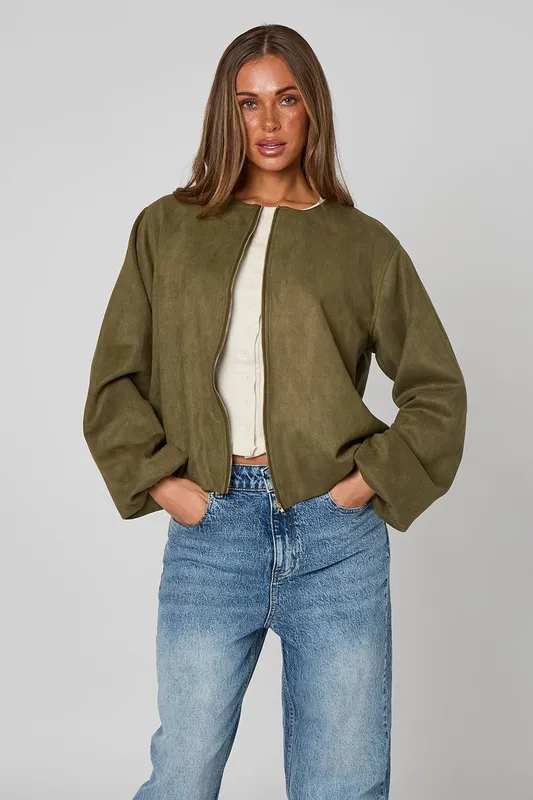 Urban Bliss Women's Suede Jacket in Khaki Size: 16 Khaki