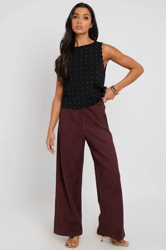 Urban Bliss Women's Suede Trousers in Plum Size: 8 Plum