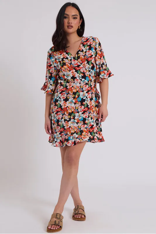 Urban Bliss Womens Black Floral Wrap Dress - Size 8 Uk