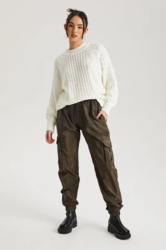 Urban Bliss Women's Parachute Cargo Trouser in Khaki Size: XL - Khaki