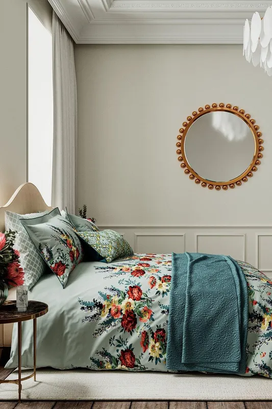 V&A Botanical Harmony Kingsize Duvet Cover Set, Teal/Claret