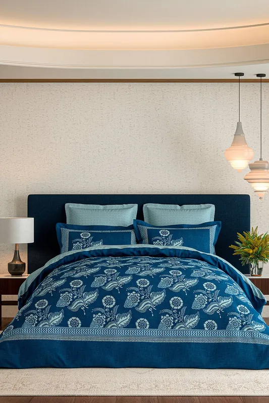 V&A Eastern Bloom Kingsize Duvet Cover Set, Indigo