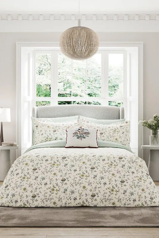 V&A Flora Double Duvet Cover Set, Duck Egg