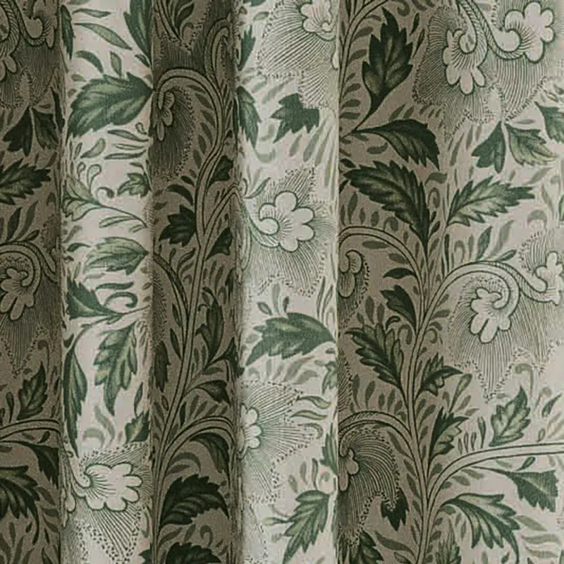 V&A Ornamental Bloom Lined Curtains 66" x 54", Green