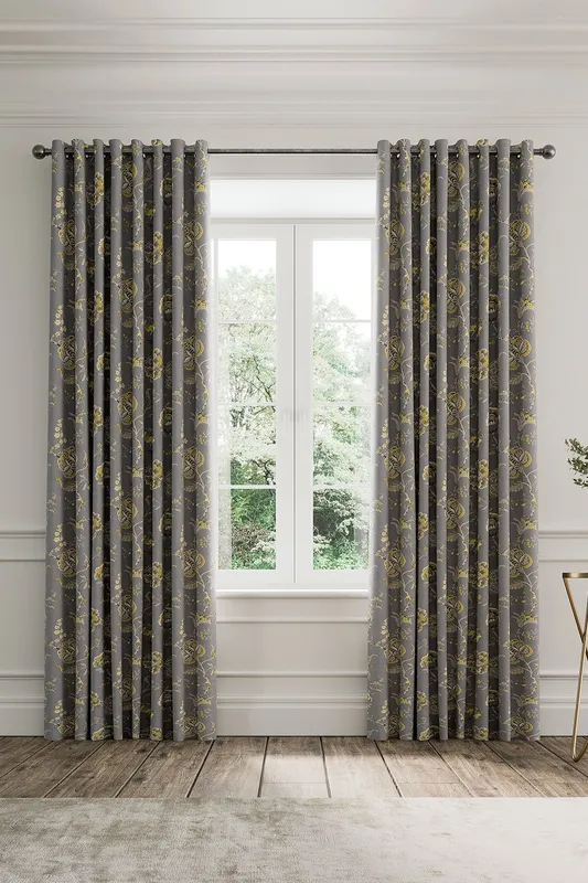V&A Palampore Trail Lined Curtains 66" x 72", Grey