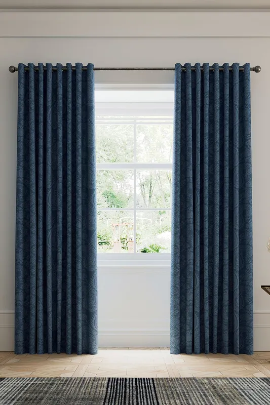 V&A Silk Road Paisley Lined Curtains 90" x 54", Blue