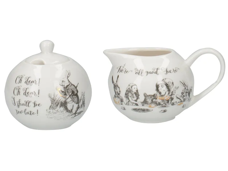 V & A Victoria & Albert Alice In Wonderland Sugar Bowl & Creamer in White White